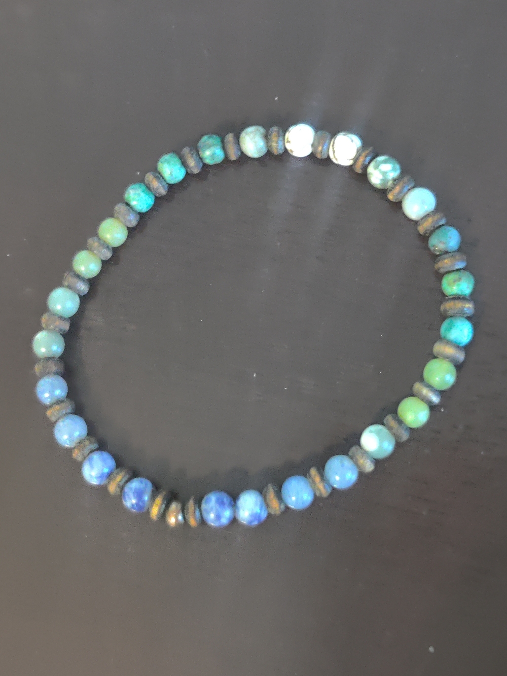 Handcrafted Blue & Green Natural Stones Beaded Stretch Bracelet